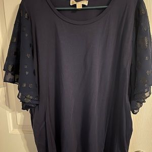 Michael Kors blue ruffle sleeve plus size top, size 3.